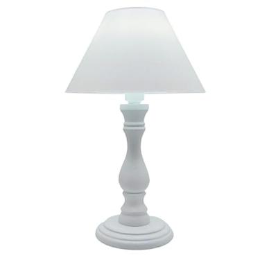 Imagem de Abajur de Mesa com Base de Madeira | Iluminação Suave para Cabeceira de Cama e Criado-Mudo – Decoração Moderna para Quarto e Escritório (Base Branca cúpula branca)