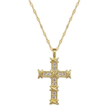 Imagem de MiiFort Colar com pingente de cruz de ouro, gargantilha religiosa, presente de aniversário para mulheres, filha, irmã, avó, neta, tia, amizade, One Size, Metal, Sem Pedra Preciosa