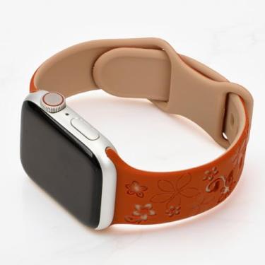 Imagem de Pulseira de relógio de silicone com gravação floral, pulseira macia ajustável para mulheres, elegante pulseira de substituição para esportes fitness (cor dupla face, 38)