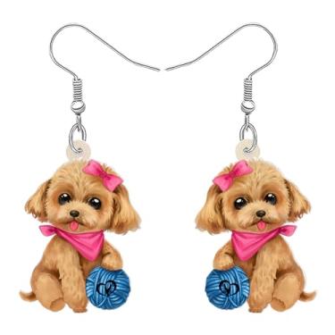 Imagem de Brincos de acrílico fofos dourados com pingente de cachorrinho poodle, joias para mulheres, cães, mãe, presentes adoráveis, pingentes, Medium, Acrílico, Sem pedra preciosa