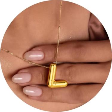 Imagem de Colar com pingente de inicial 3D, letra A-Z, joia de corrente de cobra, feita de design moderno de aço inoxidável, adequado para mulheres, F, Aço inoxidável, Sem Pedra Preciosa