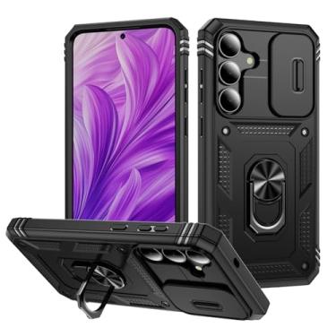 Imagem de Lunivop Capa protetora compatível com Samsung Galaxy S25 FE, suporte de anel de metal giratório de 360°, suporte magnético, proteção da câmera, grau militar, resistente, para S25 FE (preto)