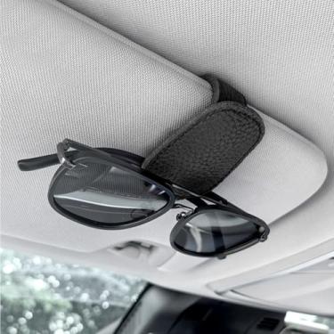 Imagem de Porta-óculos de sol para viseira de carro - Suporte magnético de couro para óculos de sol e clipe para cartão de bilhete - Acessórios para viseira de carro 1 pacote