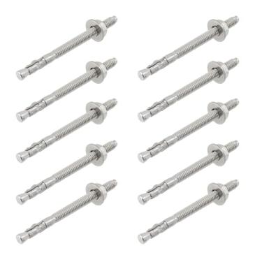 Imagem de HEVSTIL Âncoras de cunha – 1/4-20 * 3-1/4 Âncoras de concreto de aço carbono galvanizado com porca e arruela pré-anexadas – Ideal para fixação em concreto, aço e madeira (pacote com 10)