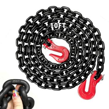 Imagem de Corrente de fichário G80 5/40.6 cm x 3 m com ganchos de garra G70, limite de carga de trabalho de 2,222 kg, corrente de amarração de aço de liga de grau 80 para caminhão, reboque, reboque, aplicações