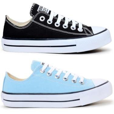 Imagem de Kit 2 Pares Tenis Casual Feminino Masculino All Kalum Star Vulcanizado Confortavel (PRETO + AZULBB, BR, Adulto, Numérico, 34)