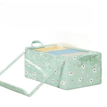 Imagem de Caixa Organizadora, Caixa de Armazenamento de Roupas Dobrável Brinquedos com Tampa Acabamento de Cesta Nova Flor Quebrada(Verde (com capa),2pcs)