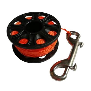 Imagem de simhoa Equipamento de carretel de mergulho portátil 30M, clipe de pressão de parafuso de ponta dupla, carretel de dedo para esportes subaquáticos, Laranja