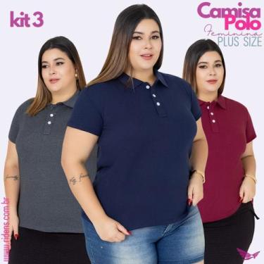 Imagem de Kit 3 Camisa Plus Size Gola Polo Feminina Tecido Premium e Ótimo Acaba