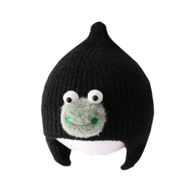 Imagem de RYZGOJV Chapéu infantil quente de inverno, chapéu infantil de inverno para crianças, gorro infantil unissex de lã sapo-preto