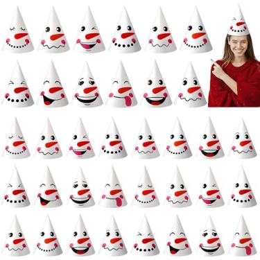 Imagem de Velmitten 36 peças de chapéus de feltro de cone de Natal branco fofo chapéu de feltro de boneco de neve para adultos, adolescentes, homens, mulheres, lembrancinhas de festa de Natal, suprimentos para