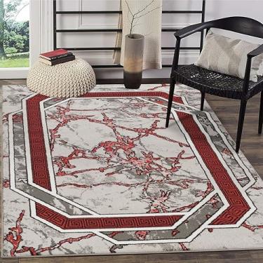 Imagem de GLORY RUGS Tapete moderno 2x7 Runner vermelho cinza branco preto mármore macio contemporâneo com textura fofa premium para sala de estar interna, sala de jantar e área de quarto