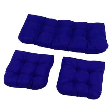 Imagem de AUNMAS Almofada de Cadeira de Vime Tufada, Almofadas de Móveis de Vime para Móveis de Pátio Banco de Assento de Amor de Rattan, 3 Peças de Poliéster 1 Loveseat 2 Formato de u (Azul-marinho)