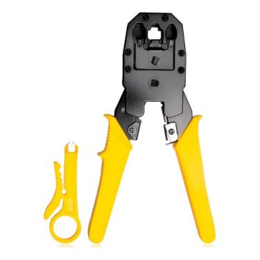 Imagem de Alicate Profissional para Crimpar, Prensar e Desencapar, Preto e Amarelo, 20cm x 6cm x 2cm, Compatível com RJ11, RJ12, RJ45, com Lâminas de Corte e Decapagem