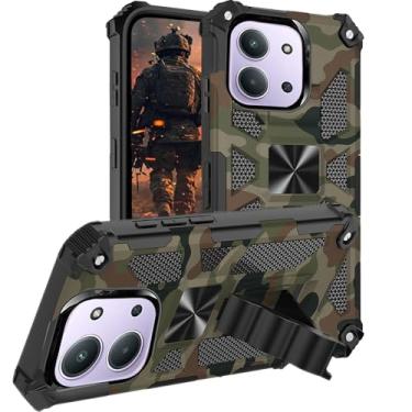 Imagem de Ephoou Capa camuflada com suporte para Xiaomi Redmi 15C – Suporte integrado, capa protetora resistente à prova de choque resistente à prova de choque para Redmi 15C 171 mm Camuflagem Verde Exército