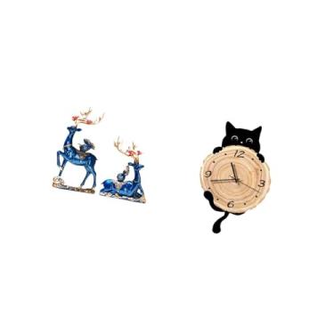 Imagem de Fenteer Escultura de Rena, Estátua de Alce em Resina, Coleção de Arte Decorativa, Figura de Animal, Casal de Veados, Estatuetas para Lareira, Mesa, Relógio de