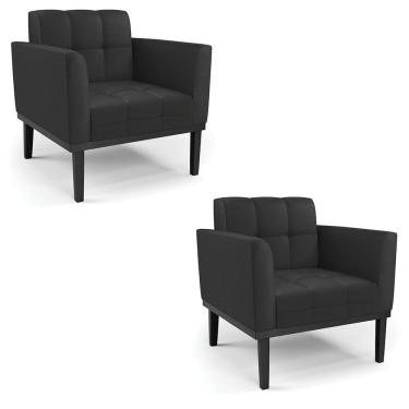 Imagem de Kit 2 Poltronas Decorativas Pés Fixo Em Madeira Preto Pu Preto