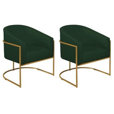 Imagem de Kit 02 Poltronas Decorativas Luiza Base De Ferro Dourado Suede - Doce Sonho Móveis Verde