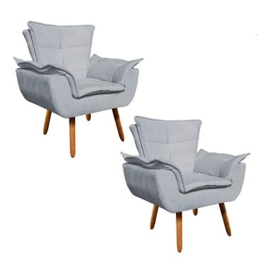 Imagem de Kit 2 Poltronas Decorativas Sala De Estar Pés Palito Opla Suede Cinza - Ibiza