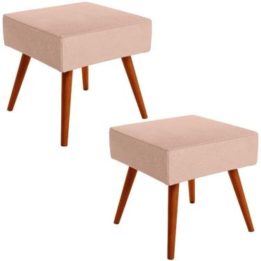Imagem de Kit 02 Puffs Banqueta Decorativa Com Pés Palito Linho Rosê