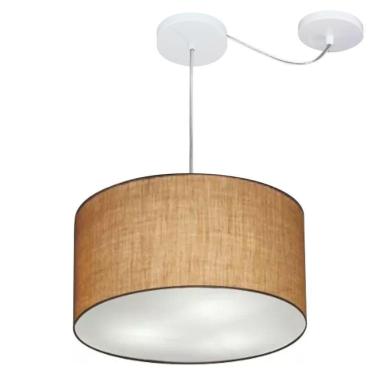 Imagem de Lustre Pendente Cilíndrico Com Desvio De Centro Md-4256 Cúpula Em Tecido 40x21cm Palha - Bivolt