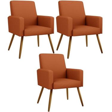 Imagem de Kit 03 Poltronas Decorativa Para Sala De Estar Maria W01 Pés Palito Tecido Terracota