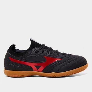 Imagem de Chuteira Futsal Mizuno Regent Unissex, Preto, Vermelho, 41