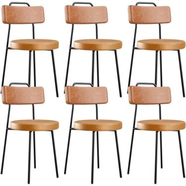 Imagem de Kit 06 Cadeiras Decorativas Estofada Para Sala Jantar Barcelona L02 Couríssimo Camel Whisky - Lyam