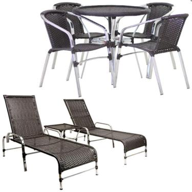 Imagem de Kit 4 Cadeiras E Mesa Tampo 2 Espreguiçadeiras E Mesa Preto