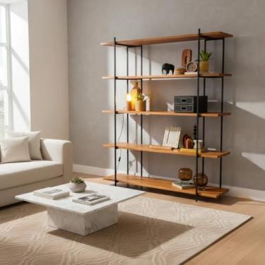 Imagem de Loncie, Estante Para Livros Industrial 5 Prateleiras Madeira 145cm