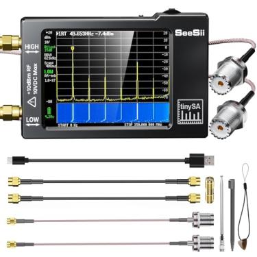 Imagem de Analisador de espectro portátil TinySA, analisador de frequência minúsculo V0.3.1 atualizado SEESII com antena SMA macho para cabos fêmea UHF, entrada UHF de 100 kHz a 960 MHz, entrada UHF de 100 kHz