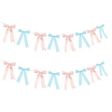 Imagem de 2 peças faixa de guirlandas de laço rosa 3 m ornamentos de faixa de arco pendurado elegante para festa de despedida de solteira de aniversário chá de noiva (azul rosa, 2)