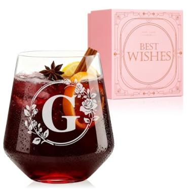 Imagem de Taça de vinho personalizada sem haste – Copos iniciais monogramas gravados personalizados, chá de panela, aniversário, casamento ou presente de noivado para mulheres Her-G