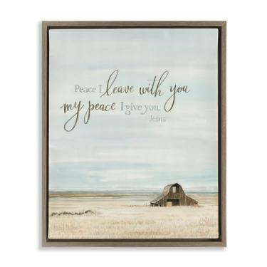 Imagem de Stupell Industries Arte de parede em tela flutuante com moldura dourada Leave with Peace Barn, design de Cindy Jacobs, 21 x 17