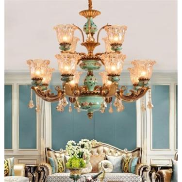 Imagem de Lustre de luxo europeu para sala de estar, estilo retrô americano, para restaurante, quarto, villa, hotel, café, duplex, loja de roupas, salão de beleza, luminária pendente (AB 12 lâmpadas)