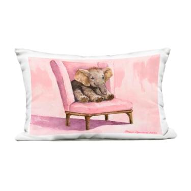 Imagem de Stupell Industries Travesseiro com estampa de elefante bebê na cadeira rosa, design por George Dyachenko