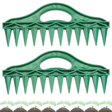 Imagem de DQITJ Pacote com 2 ferramentas para espalhar sementes, plantador de sementes ajustável de 12 furos com alça ergonômica para legumes, gramados, canteiros elevados, flores