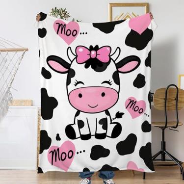 Imagem de Cobertores de sofá de vaca fofos, corações rosa, macio, aconchegante, felpudo e leve, cobertor de viagem de flanela para sofá, cama, acampamento, noites de cinema, assistir TV 127 x 152 cm