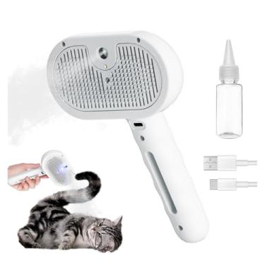 Imagem de Escova a vapor para animais de estimação, escova recarregável, pente de remoção de pelos em spray para animais de estimação, ferramenta de névoa interna, botão de liberação de um toque, para animais