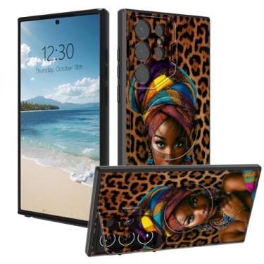 Imagem de Capa magnética robusta para Samsung Galaxy S24 Ultra, capa protetora de camada dupla à prova de choque com suporte para câmera oculta para Galaxy S24 Ultra 17.5 cm, mulheres africanas leopardo