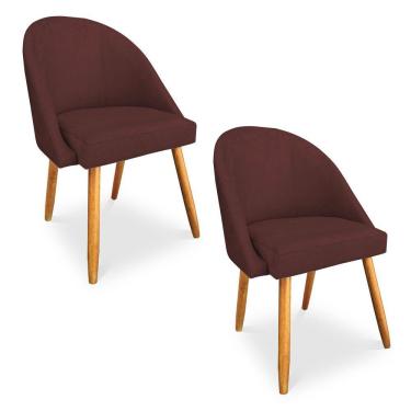 Imagem de Kit 02 Cadeiras Jantar Bela Suede Marsala Pés Palito Castanho