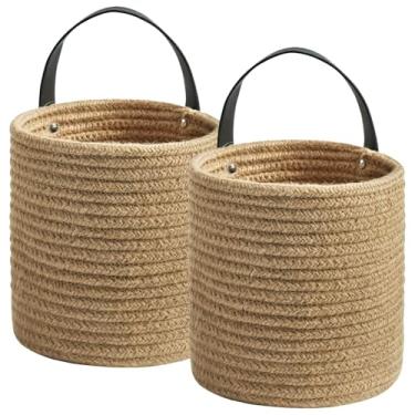 Imagem de Cestas de armazenamento suspensas grandes (conjunto de 2), cestas de parede para organização, material de barbante com ganchos, 18 x 20 cm