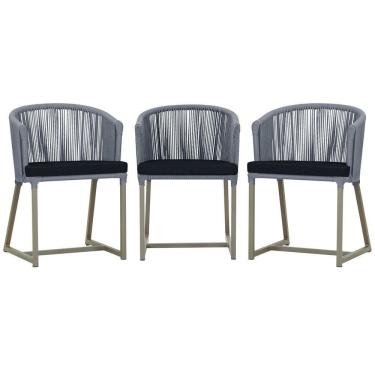Imagem de 3 Cadeiras De Jantar Noronha Fendi Corda Náutica E12 Trama Prata