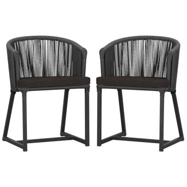 Imagem de 2 Cadeiras De Jantar Noronha Preta Corda Náutica E9 Trama Preto
