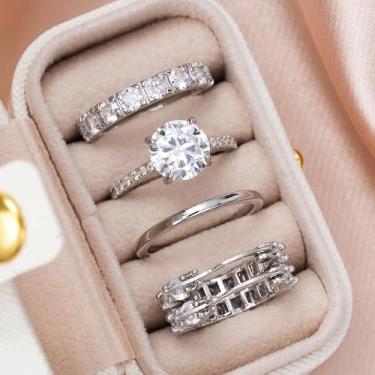 Imagem de Brincos de argola de zircônia cúbica redonda clássica e conjunto de 3 peças joias de casamento de luxo para mulheres, 7, Latão, Zircônia cúbica