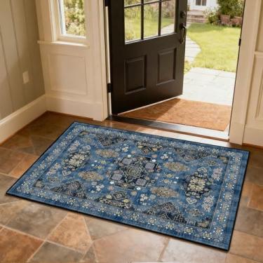 Imagem de Tapete de porta de entrada interna 2x3 tapete vintage boho pequeno tapete lavável à máquina tapete antiderrapante tapetes de pilha baixa para entrada cozinha, entrada da porta da frente, lavabo