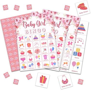 Imagem de Jogos de bingo para chá de bebê, jogo de bingo floral rosa para adultos e amigos, jogos de festa revelados de gênero, presentes ideais para atividades de festa de chá de bebê, lembrancinhas de