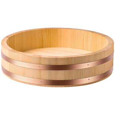 Imagem de Tigela de arroz Hangiri Sushi de madeira, cobre de reforço com, 27 cm / 8 cm de diâmetro de altura, restaurante sushi ideal para servir tigela de arroz de longa duração
