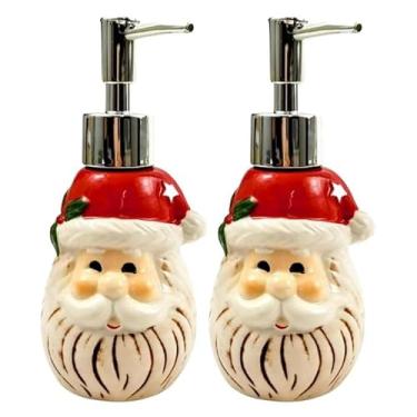 Imagem de Porta Sabonete Líquido Papai Noel Cerâmica 200ml - Decoração Natalina para Banheiro e Lavabo(2 UNIDADES)