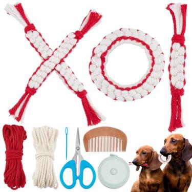 Imagem de FREEBLOSS Conjunto de 3 brinquedos para mastigar cães Dia dos Namorados, kit de macramê de corda de cachorro em forma de coração, brinquedo de arremesso de cachorro de dia dos namorados para limpeza